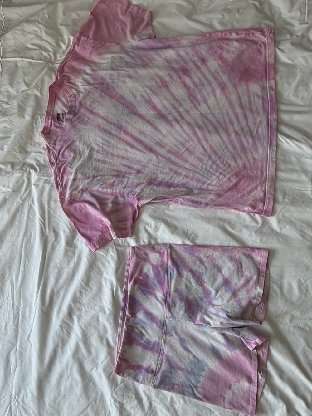 PINK Victoria's Secret Pink & White Tie-Dye Tee and Shorts Set